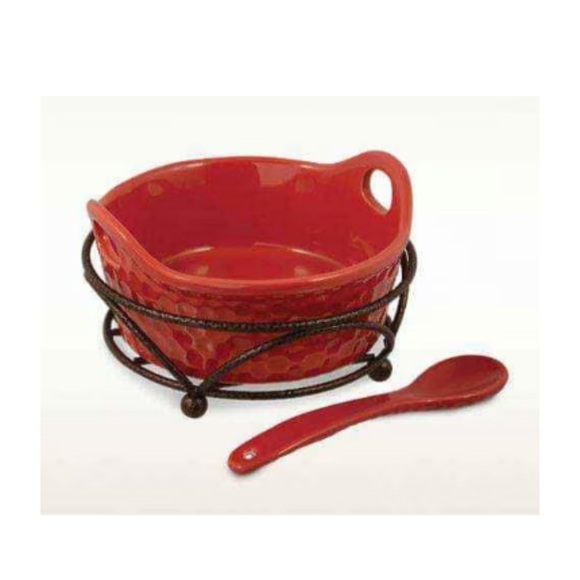 Bundle 2 Tastefully Simple Dip Bowls & Spoon Rust Red Gift Kitchen Appetizers - Picture 11 of 11